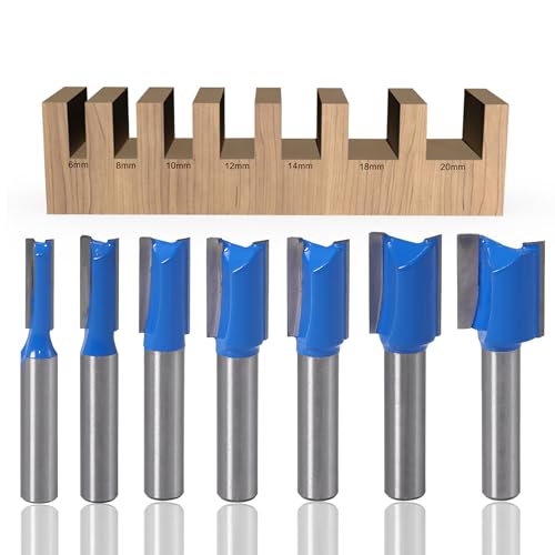 Marstey 7-teiliges Set mit geraden Fräsern mit 1/4-Zoll-Schaft, Tauchfräser für Holz, doppelte Zähne, 6/8/10/12/14/18/20 mm Marstey 7-teiliges Set mit geraden Fräsern mit 1/4-Zoll-Schaft, Tauchfräser für Holz, doppelte Zähne, 6/8/10/12/14/18/20 mm von Marstey