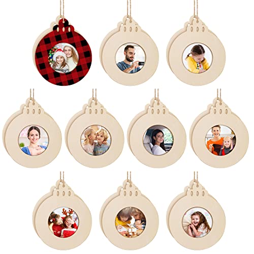 20 Stück Weihnachten Holz Bilderrahmen Ornamente Handwerk Holz Bilderrahmen Ornamente Pack zum Bemalen DIY Weihnachtsdekoration für Handwerk Urlaub Geschenke Home Tree Decoration(Ball Style) von Marsui