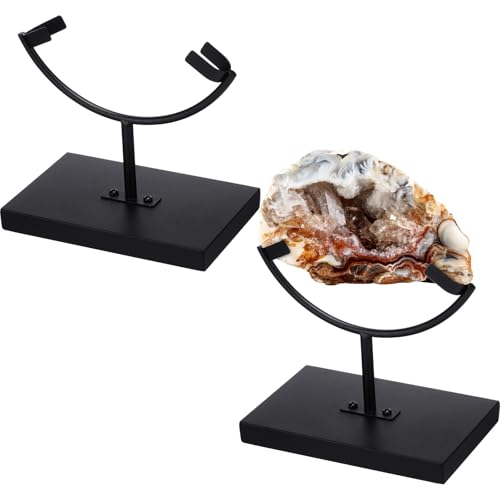 Marsui 2 Stück Metall-Ständer, Kristall-Halter, schwarz, einarmig, zwei Zinken, Staffelei Halter für Platten, Fossilien, flache Mineralien und Kristalle von Marsui