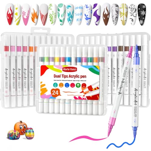 Marte Vanci Acrylfarbenstifte, 24 Farben Dual Tip Paint Marker Wasserbasierte Farbstifte Farbstifte Set für Felsen Malerei, Keramik, Glas, Holz, Leinwand, Tassen, DIY Handwerk Machen Kunstbedarf Marte Vanci Acrylfarbenstifte, 24 Farben Dual Tip Paint Marker Wasserbasierte Farbstifte Farbstifte Set für Felsen Malerei, Keramik, Glas, Holz, Leinwand, Tassen, DIY Handwerk Machen Kunstbedarf von Marte Vanci