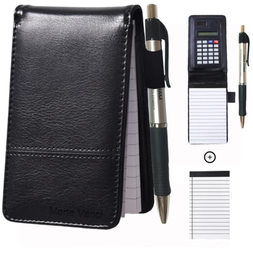 Marte Vanci Mini Pocket Notizbuch, A7, 40 Blatt, Schnellnotizen mit Taschenrechner und Stift für Business Trader Shopping Tragbare Notizblöcke Memo Pad PU Leder Cover bares liniertes Papier von Marte Vanci