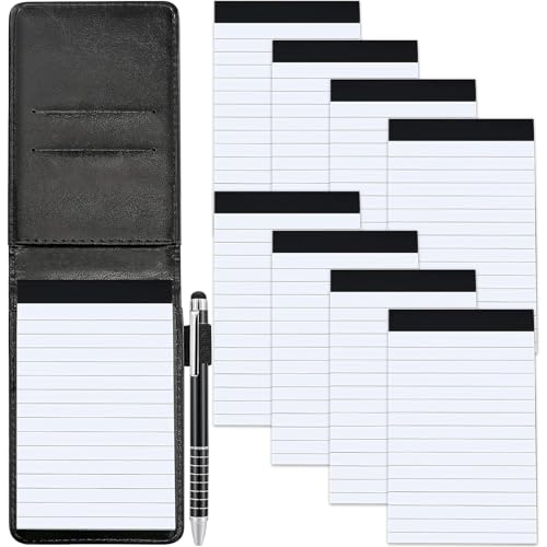 Marte Vanci Notizbuch Klein, Mini Notizblock Set A7 Halter PU Leder mit 8 Stück Notizblock 60 Blatt Notizzettel Nachfülleinlagen und Metall Stift für To Do Listen Journal Notizen Schreiben von Marte Vanci