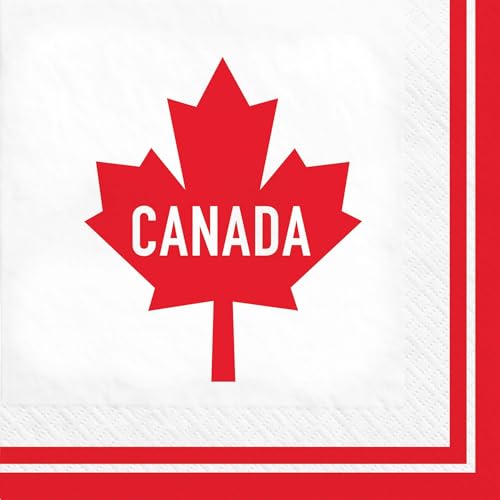Klassische kanadische Party-Servietten, 32 Stück, 2 Packungen à 16 ct, kanadisches Ahornblatt-Design in Rot und Weiß von Martha's Goat