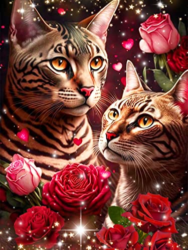 5D Diamond Painting Rote Rose und Katze, DIY Diamant Painting Kit Liebe, Strass Kristall Kit Schlafzimmer Wohnzimmer Wanddekoration (40 * 50cm) von Martin Kench