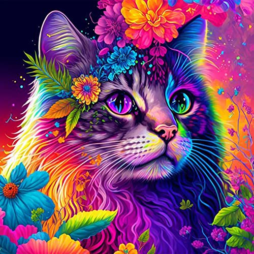 DIY Diamond Painting Katze 5D Diamant Painting Bilder Mysteriös Katze Full Diamant Bilder Wall Room Home Decoration (A,40 * 40cm) von Martin Kench