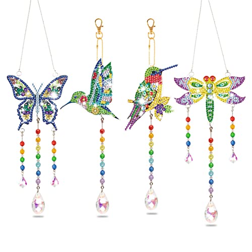 Martin Kench 3/4pcs Diamond Painting Bilder Anhänger, Diamond Painting Sonnenfänger, Kristall Suncatcher Wandbehang Türkranz Wanddeko Ornamente (B) von Martin Kench