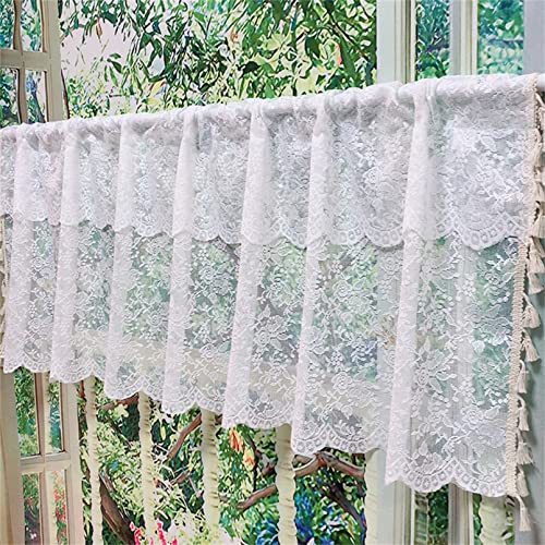 Vorhang mit Spitze Gardine Lace Halbtransparent Kurzgardinen Vorhänge Dekorative für Wohnzimmer Kinderzimmer Cafeteria (Weiß,145x45cm) von Martin Kench