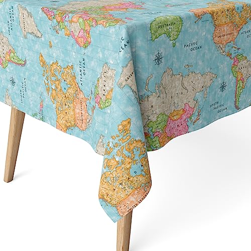 Martina Home Harzbeschichtete Tischdecke Weltkarte, 260 x 140 cm, Blau von Martina Home