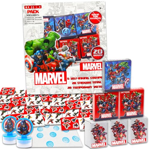 Marvel Avengers Partygeschenke für 20 Gäste: 20 Stück Avengers-Geschenkboxen mit Aufklebern, Tattoos und Stempeln für Kindergeburtstag, Superhelden-Partyzubehör und Dekorationen von Marvel