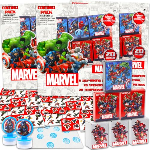 Avengers Partygeschenk-Set, Set mit 60 Avengers-Geschenkboxen mit Aufklebern, Tattoos und Stempeln für Kindergeburtstag, Avengers-Klassenzimmer-Preisboxen von Marvel