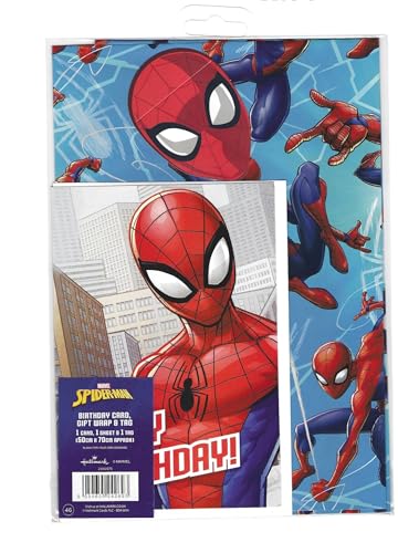 Marvel Spiderman Geburtstagskarte, Geschenkpapier und Anhänger-Set von Marvel