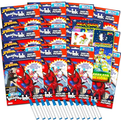 Marvel Spiderman Imagine Ink Partygeschenk-Set – 12 Stück, magische Tinte, Spiderman-Malbücher mit Aufklebern und mehr (Spiderman-Partygeschenke) von Marvel