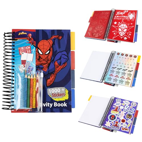 Marvel Sticker-Buch mit über 1000 Aufklebern, Schablonen, Ausmalblättern und Buntstiften - Marvel Fanartikel Jungen (Mehrfarbig Spiderman) von Marvel