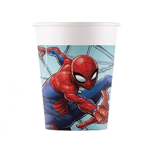 Procos 93468 - Party-Becher Spiderman Team Up, max. Füllmenge 200 ml, 8 Stück, Einwegbecher aus Papier, Kindergeburtstag, Party-Geschirr, FSC von Marvel
