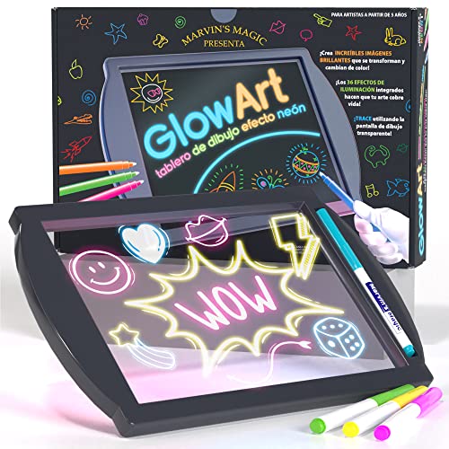 Marvin's Magic - GlowArt Glow Zeichenbrett mit Neoneffekt - Eingebauter Ständer - 4 fluoreszierende Zauberstifte - Kinderspielzeug (schwarz) von Marvin's Magic