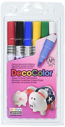 Uchida Decocolor Marker mit feiner Spitze, 6-teiliges Set Red, Blue, Yellow, Green, Black, White von Marvy Uchida