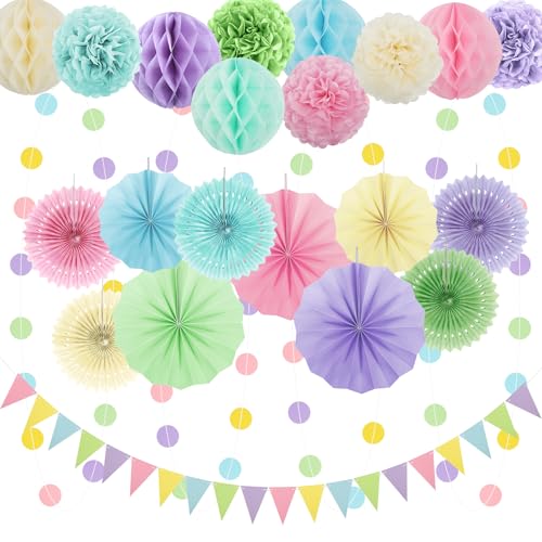 Marwey Macaron-Party-Dekoration, Papierfächer, Pompons, Blumen, Girlande, gepunktet und dreieckig, Wimpelkette für Mädchen, Geburtstag, Regenbogenparty, Brautparty, Babyparty, Hochzeit, 24 Stück Marwey Macaron-Party-Dekoration, Papierfächer, Pompons, Blumen, Girlande, gepunktet und dreieckig, Wimpelkette für Mädchen, Geburtstag, Regenbogenparty, Brautparty, Babyparty, Hochzeit, 24 Stück von Marwey