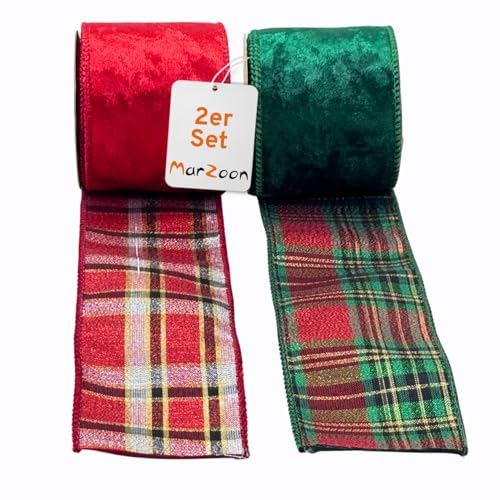 2er Pack Samt Dekoband mit Draht Schleifenband Zierband Geschenkband Borte aus Samt für Dekoration Basteln in Rot und Grün je 6cm x 270cm 2er Pack Samt Dekoband mit Draht Schleifenband Zierband Geschenkband Borte aus Samt für Dekoration Basteln in Rot und Grün je 6cm x 270cm von Marzoon