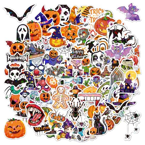 Masper 100 Glitzer Halloween Sticker, Nicht Wiederholende Holografisch Vinyl Wasserfest Halloween Aufkleber Kürbis Aufkleber für Dekoration, Karten und Basteln von Masper