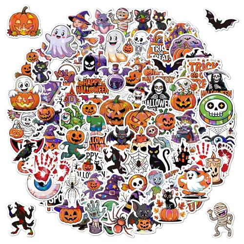 Masper 100 Glitzer Halloween Sticker, Nicht Wiederholende Holografisch Vinyl Wasserfest Halloween Aufkleber Kürbis Aufkleber für Dekoration, Karten und Basteln von Masper