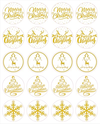Masper 3,8 cm/500 Weihnachtsaufkleber in 25 Blatt mit je 20 Stück, 5 transparente goldene Designs von Winterferien Aufkleber für Weihnachtsdekorationen, Umschläge, Karten, Basteln von Masper