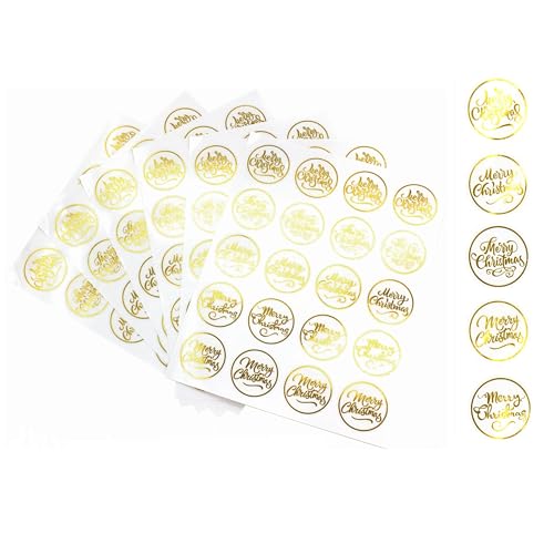 Masper Frohe Weihnachten Aufkleber: 5 transparente goldene Designs, 3,8 cm/500 Stück, für Basteln, Geschenke & mehr Masper Frohe Weihnachten Aufkleber: 5 transparente goldene Designs, 3,8 cm/500 Stück, für Basteln, Geschenke & mehr von Masper