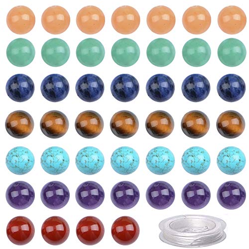 100 Stück natürliche Kristallperlen, Edelstein, rund, lose Energie, Heilperlen mit kostenloser Kristall-Stretchschnur für die Schmuckherstellung (7 Chakra-Perlen, 6 mm) von Massive Beads