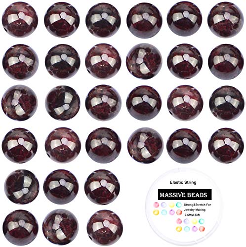 80 Stück natürliche Kristallperlen, Edelstein, rund, lose Energie, Heilperlen mit kostenloser Kristall-Stretchschnur für die Schmuckherstellung (Granat, 10 mm) von Massive Beads