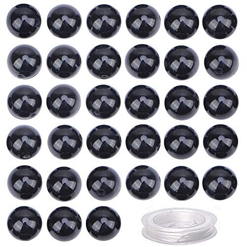 80 Stück natürliche Kristallperlen, Edelstein, rund, lose Energie, Heilperlen mit kostenloser Kristall-Stretchschnur für die Schmuckherstellung (Turmalinschwarz, 10 mm) von Massive Beads
