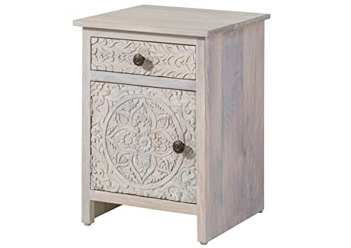 MASSIVMOEBEL24.DE Kashmir Nachttisch aus massivem Mango-Holz, Kommode massiv mit weiß geöltem Farbton, 1 Tür, 2 Schublade, 2 Fächer, Türanschlag Links von MASSIVMOEBEL24.DE