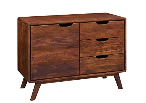 Massivmoebel24.de | MALMÖ 2 - Massive Kommode | walnuss - lackiert | klein | Sheesham-Holz (Palisander) | 90x40x65 | 1 Tür - 3 Schubladen | grifflos | Sideboard von Massivmoebel24.de