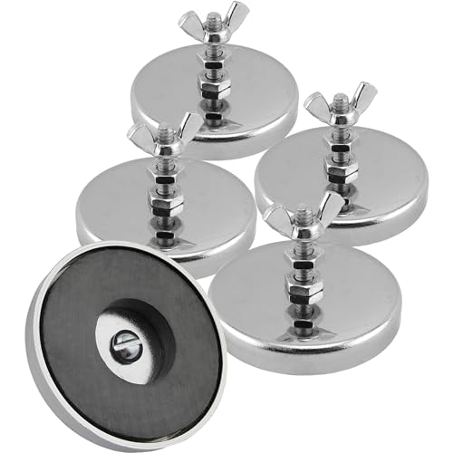Master Magnetics RB50B2NWX5 Magnetverschluss aus Ferrit/kohlenstoffarmer Stahl mit runder Basis und Flügelmutter, Chromplatte, 5,2 cm Durchmesser, 3,2 cm Gesamthöhe, 15,9 kg, Silber (5 Stück) von Master Magnetics