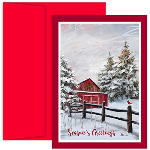 Masterpiece Studios Holiday Collection Weihnachtskarten mit Umschlägen, 18 Stück, 19,8 x 14,2 cm, Winterscheune (914200) von Masterpiece Studios