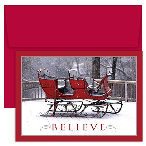 Masterpiece Studios Holiday Collection 932900 Weihnachtskarten mit Umschlägen, 19,8 x 14,2 cm, Motiv: Believe Sleigh (932900) von Masterpiece Studios