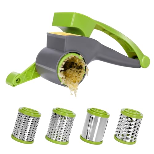 Masthome Käsereibe,Parmesanreibe mit 4 Edelstahl Edelstahltrommel,Käsereibe mit Kurbel für müheloses Reiben von Hartkäse,Schokolade,Rotierende Käsereibe,Grün von Masthome