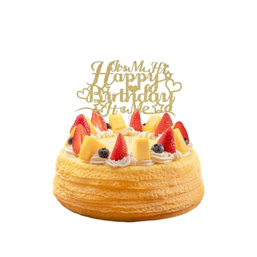 Mastri 1 x Tortenaufsatz mit Aufschrift "It's Me Hi Happy Birthday It's Me", Geburtstagsparty-Kuchendekoration, Geburtstagskuchenaufsatz für Pop-Musik-Sänger-Thema, doppelseitige Glitzer-Karte (Gold) Mastri 1 x Tortenaufsatz mit Aufschrift "It's Me Hi Happy Birthday It's Me", Geburtstagsparty-Kuchendekoration, Geburtstagskuchenaufsatz für Pop-Musik-Sänger-Thema, doppelseitige Glitzer-Karte (Gold) von Mastri