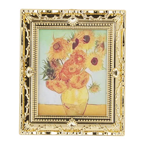 Masyrt 1:12 Miniaturen Ölmalerei mit Goldenem Rahmen, Handgefertigten Acrylpuppenhausmalereien für Mädchen, Ideale Miniaturliebhaber oder Sammler (Sonnenblume) von Masyrt