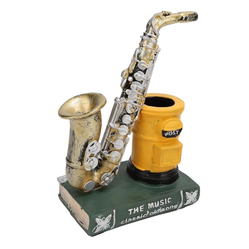 Masyrt Saxophon Stifthalter Dekor Harz Craft Ornament Vintage Style Bleistift Cup Desk Organizer für Wohnzimmerstudie (Gelb) von Masyrt