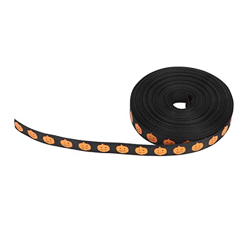 Polyesterband Wasserdichte Hohe Dichte 10 Yard 10 Mm Breite Geschenkverpackung Handwerk Ribbon (Kleiner Kürbisdruck auf schwarzem Hintergrund) von Masyrt