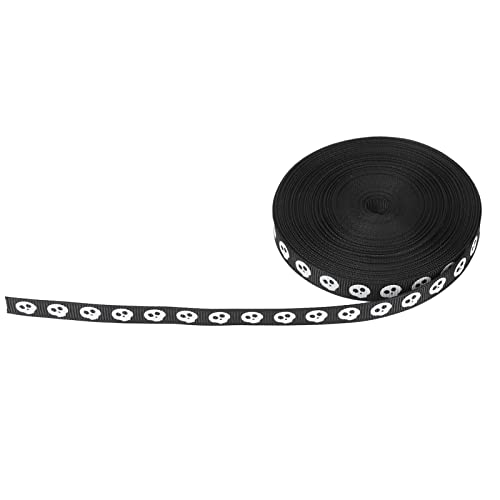Polyesterband Wasserdichte Hohe Dichte 10 Yard 10 Mm Breite Geschenkverpackung Handwerk Ribbon (Schwarzer Schädeldruck) von Masyrt