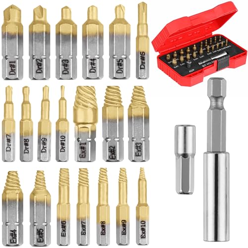 Mata1 - Titan-Schraubenausdreher-Set für abgebrochene und beschädigte Schrauben - 22-teilig, Silber und Gold - Entferner-Set mit Bohrern, Ausdrehern, Bit-Verlängerung und Steckschlüssel-Adapter Mata1 - Titan-Schraubenausdreher-Set für abgebrochene und beschädigte Schrauben - 22-teilig, Silber und Gold - Entferner-Set mit Bohrern, Ausdrehern, Bit-Verlängerung und Steckschlüssel-Adapter von Mata1