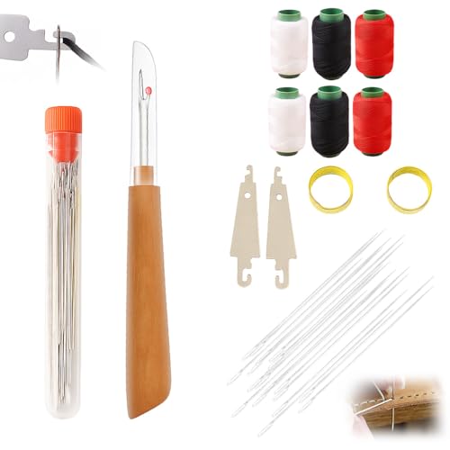 Nähzubehör Set,Nähset mit Sticknadel,Nadelkissen,Fingerhut,Nadeleinfädler,Nähgarn,Nahtschneider für Leder Teppich Matratzen Reparieren (37 Stück) von Matame