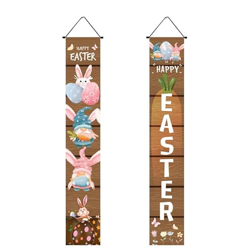 Mateju 1 Paar Ostern Couplets, Haustürdekoration Ostertürbanner Flaggen, Kaninchen Tür Hänge Banner Ostern Hängende Haustür Couplet, Ostertag tür Banner Porch Zeichen (30 * 180cm,rosa Hase) von Mateju