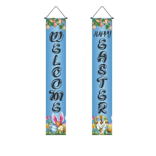 Mateju 1 Paar Ostern Couplets, Haustürdekoration Ostertürbanner Flaggen, Kaninchen Tür Hänge Banner Ostern Hängende Haustür Couplet - Ostern Party Ornament (30 * 180cm,Blau) von Mateju