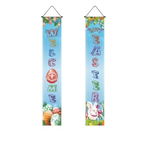 Mateju 1 Paar Ostern Couplets, Haustürdekoration Ostertürbanner Flaggen, Kaninchen Tür Hänge Banner Ostern Hängende Haustür Couplet - Ostern Party Ornament (30 * 180cm,Ostern) von Mateju