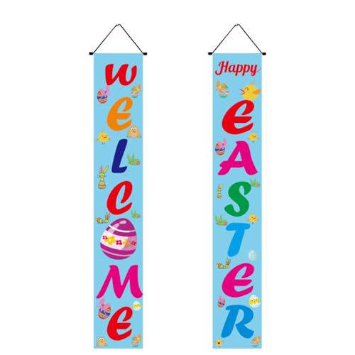 Mateju 1 Paar Ostern Couplets, Haustürdekoration Ostertürbanner Flaggen, Kaninchen Tür Hänge Banner Ostern Hängende Haustür Couplet - Ostern Party Ornament (Küken,30 * 180cm) von Mateju