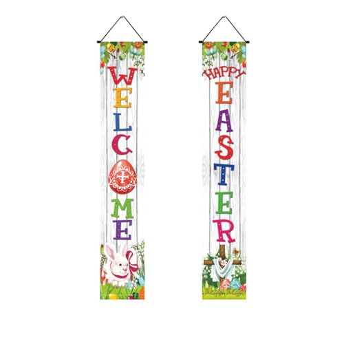 Mateju 1 Paar Ostern Couplets, Haustürdekoration Ostertürbanner Flaggen, Kaninchen Tür Hänge Banner Ostertag Porch Zeichen - Ostern Party Ornament (30 * 180cm,Weiß) von Mateju