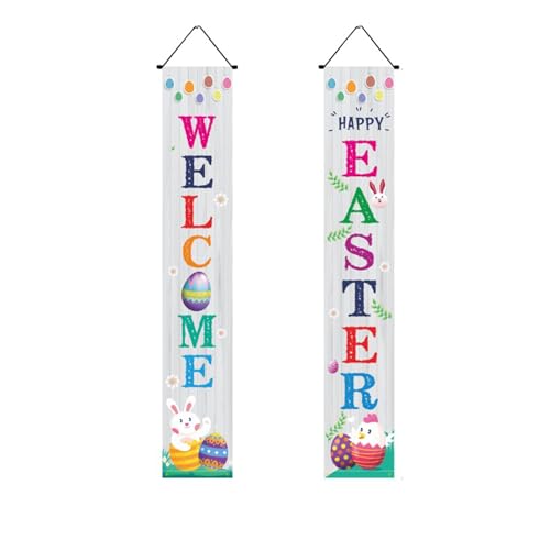 Mateju 1 Paar Ostern Couplets, Haustürdekoration Ostertürbanner Flaggen, Kaninchen Tür Hänge Banner Ostertag Porch Zeichen - Ostern Party Ornament 2 Tabletten (30 * 180cm,grau) von Mateju