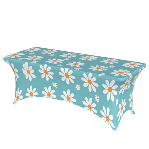 Mateju Blumendrucke Tischhusse, Elasthan Tischdecke Rechteckige Tisch Hussen Polyester Spanntischdecke für Hochzeit Party Küche Dekoration Feiern (Gänseblümchenblau,122x75x65cm) von Mateju