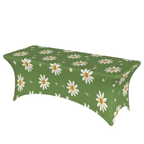 Mateju Blumendrucke Tischhusse, Elasthan Tischdecke Rechteckige Tisch Hussen Polyester Spanntischdecke für Hochzeit Party Küche Dekoration Feiern (Gänseblümchengrün,122x75x65cm) von Mateju